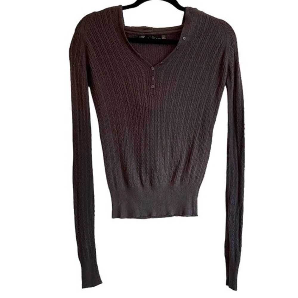 TRF Knitwear Zara Knit Grey Hooded Sweater V-Neck Women’s Small